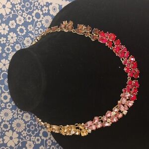 White House Black Market Gold with Pink Ombre Glass Crystal Statement Necklace